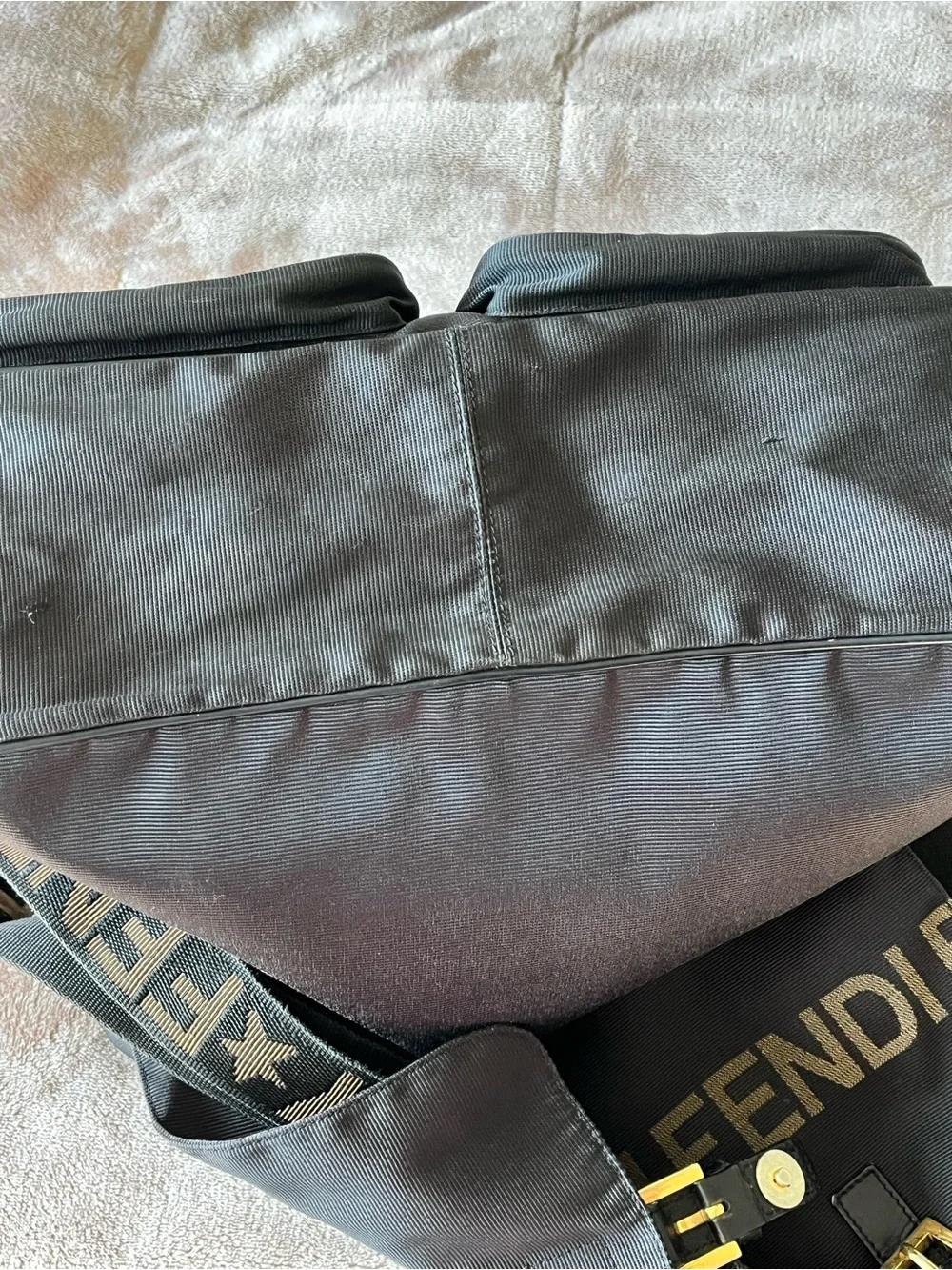 Fendi Black Canvas Messenger Bag with Logo Strap